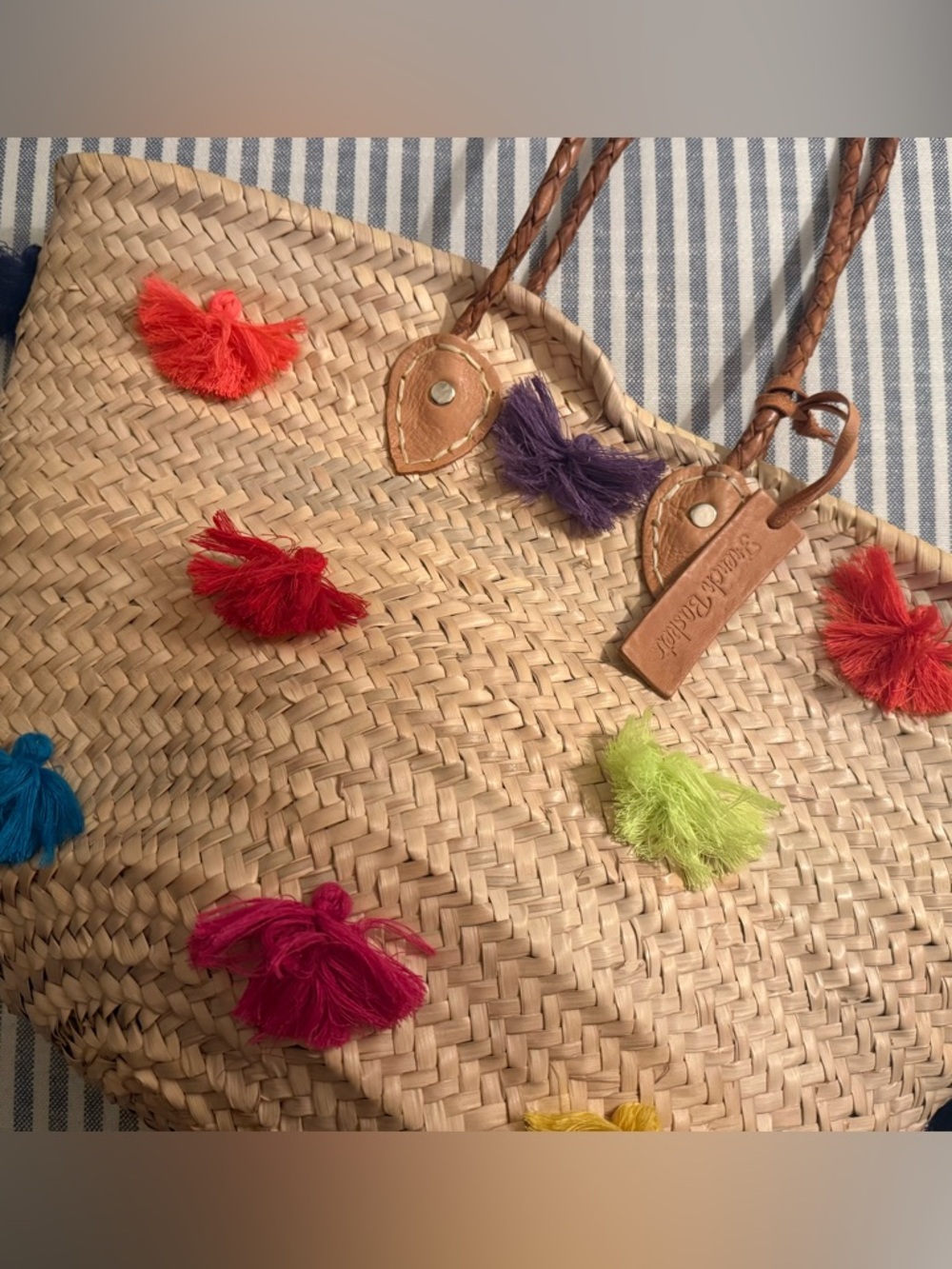4th of July Sale!!!   Woven Straw Tote with Colorful Tassels - French Basket